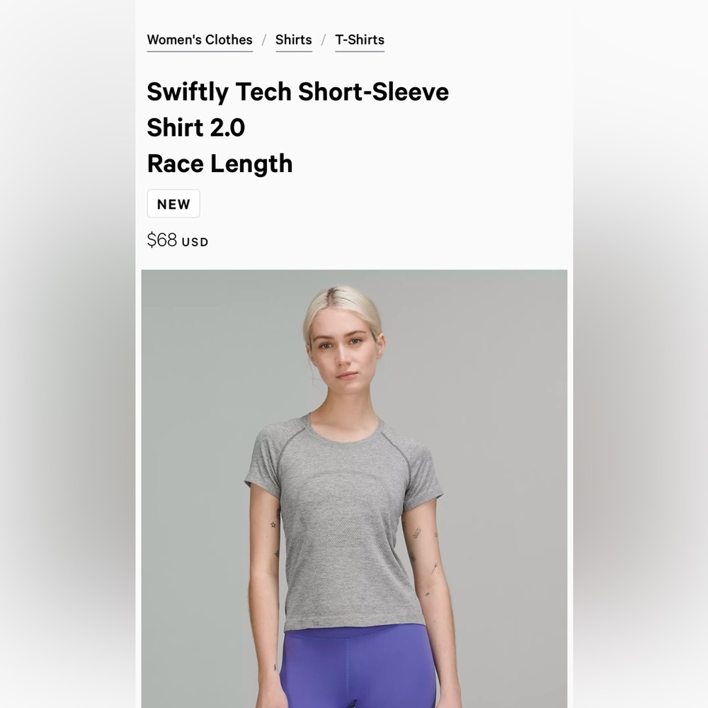 lululemon Swiftly Tech 2.0 Race length short sleeve shirt